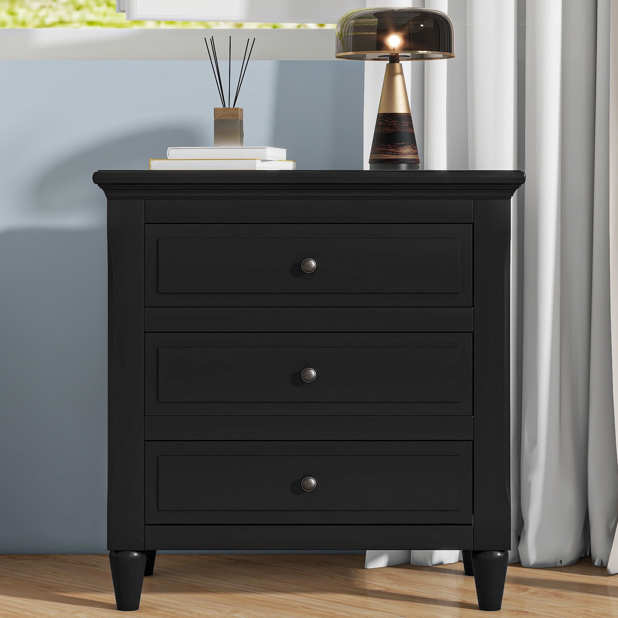 U_STYLE 28''painted Nightstand with 3 Drawers and Smooth Gliding Rails ,Simple Bedside Cabinet with Metal handle, Minimalist Sofa Side Table with rubber legs for Bedroom Sofa Couch Office