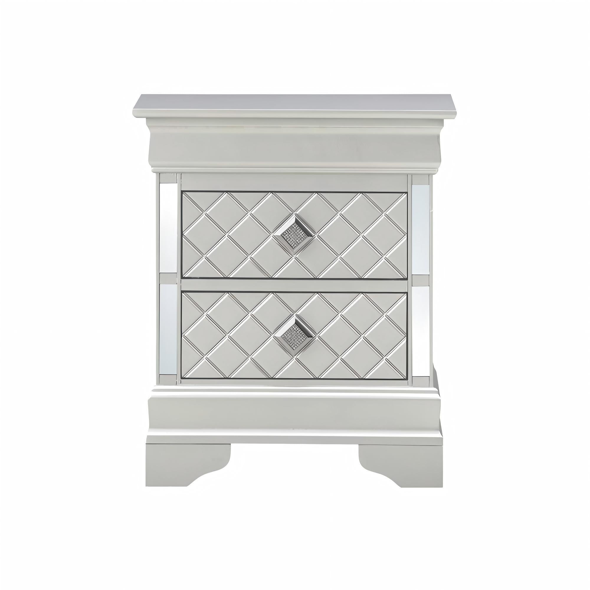 Sleek Silver Champagne Nightstand with Two Spacious Drawers in Particle Board, 24x21x16 Inches