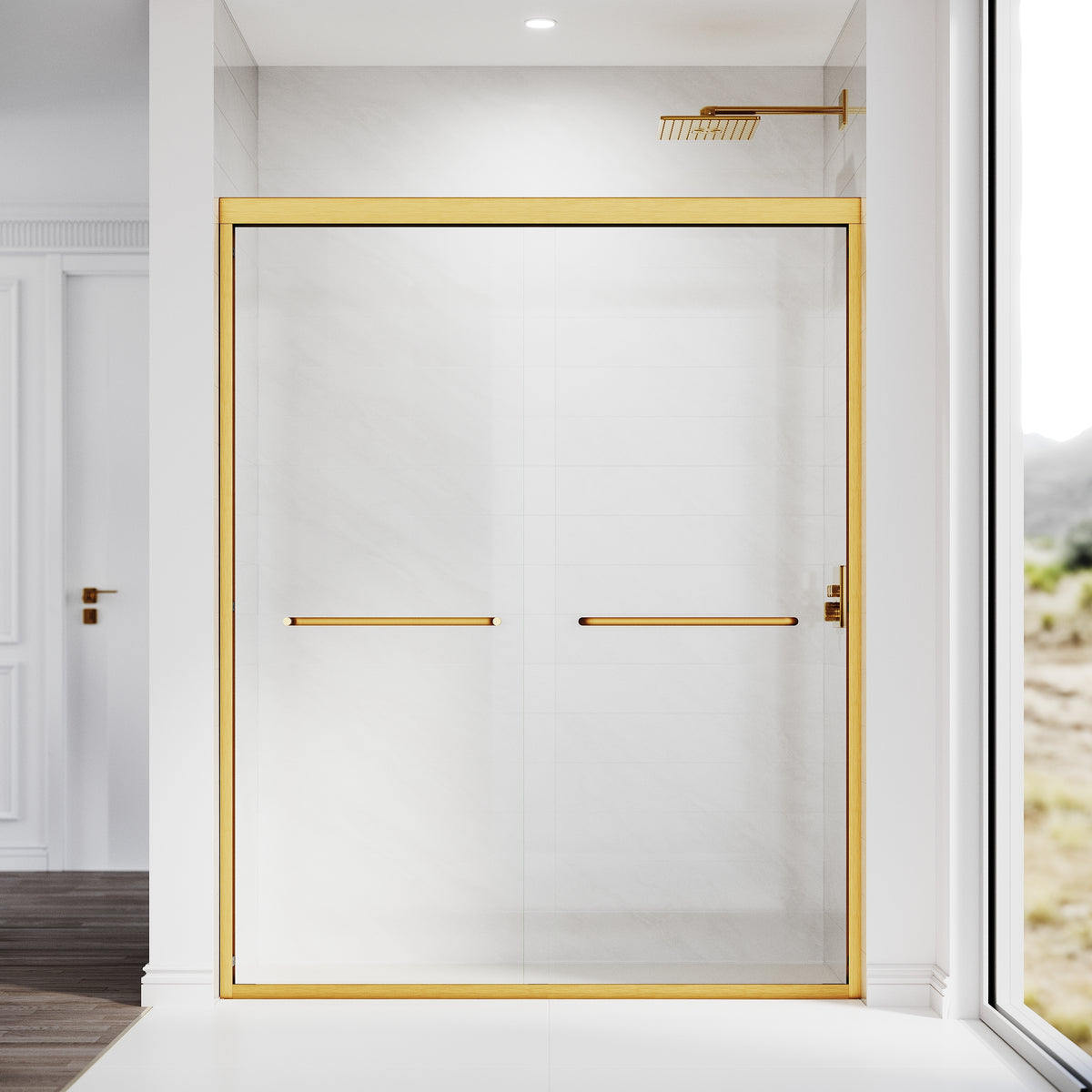 Sliding Shower Glass Door 56-60 in. W x 72 in. H, Adjustable Semi Frameless Shower Door, Certified Thick Clear Clear Tempered Glass, 304 Stainless Steel Handles,Brushed Gold