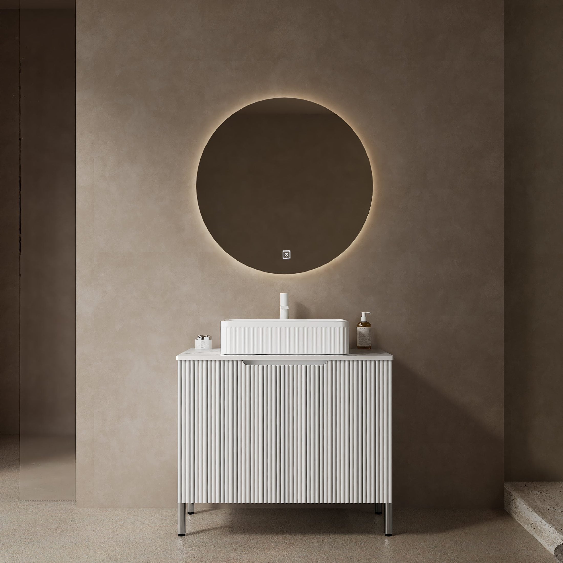TURIO 30' Bathroom Vanity with Sink, Freestanding Bathroom Storage Cabinet with 2 Doors, White Rectangular Ceramic Basin and Carrara White Counter Top, White Color