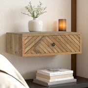 Solid Wood Floating Line Carved Nightstand, 1 Drawer, Light Brown