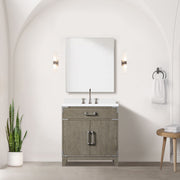 Grey Oak Single Bath Vanity 30 in. W x 22 in. D, White Quartz Top, and Faucet Set