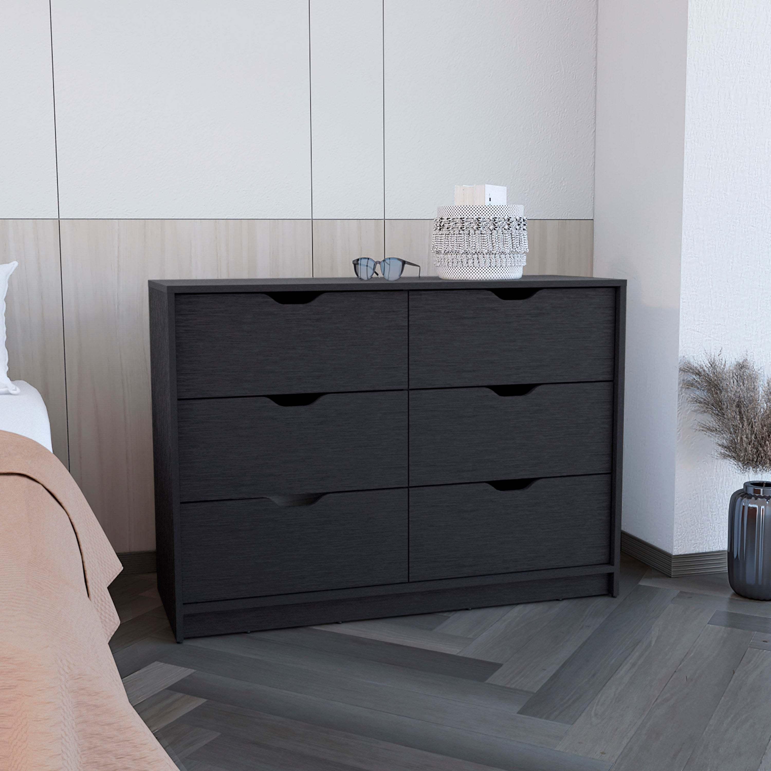 Dresser 30'H, Drawer Dresser with 2 Lower Cabinets, Drawer Chest, Black