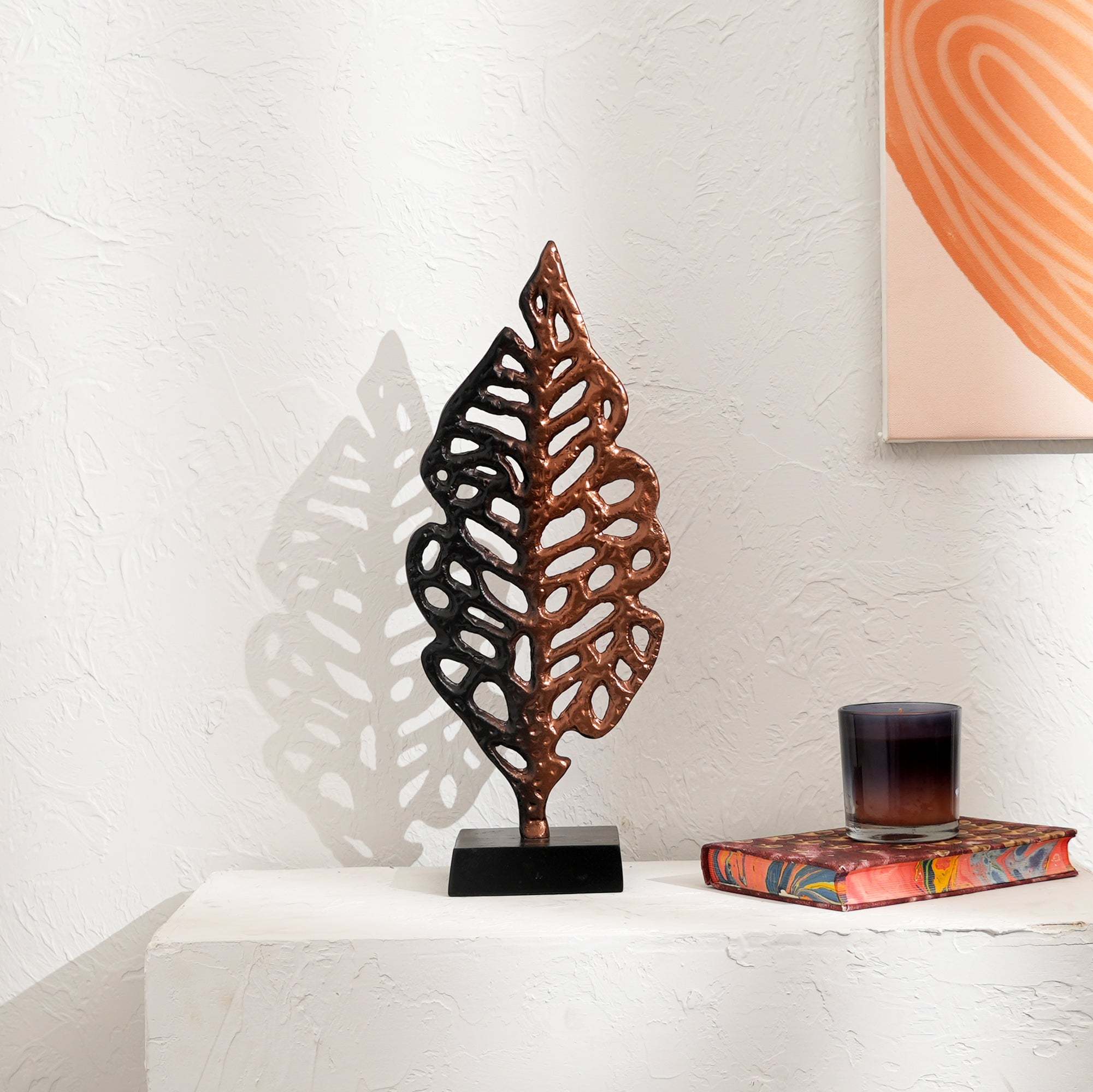 Ornate Gold Aluminum Leaf Table Sculpture on Black Base –17.5' Elegant Décor Accent