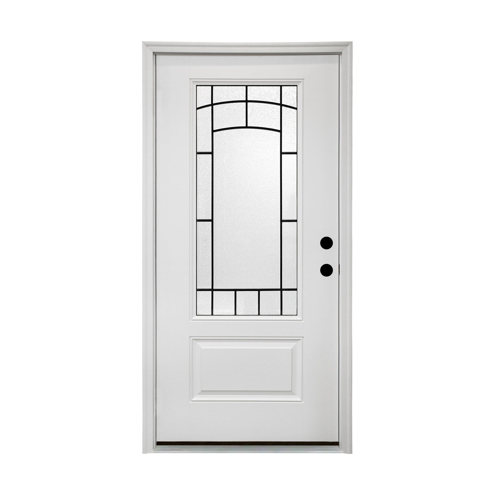 36 x 80 Smooth Fiberglass Entry Door with Brickmould,3/4 View Frosted Glass - Classic Style for Home's Front Entrance, Vinyl Frame, Left Hand Inswing,White Primed Knock-Down Door New Packaging
