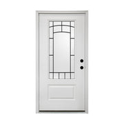 36 x 80 Smooth Fiberglass Entry Door with Brickmould,3/4 View Frosted Glass - Classic Style for Home's Front Entrance, Vinyl Frame, Left Hand Inswing,White Primed Knock-Down Door New Packaging