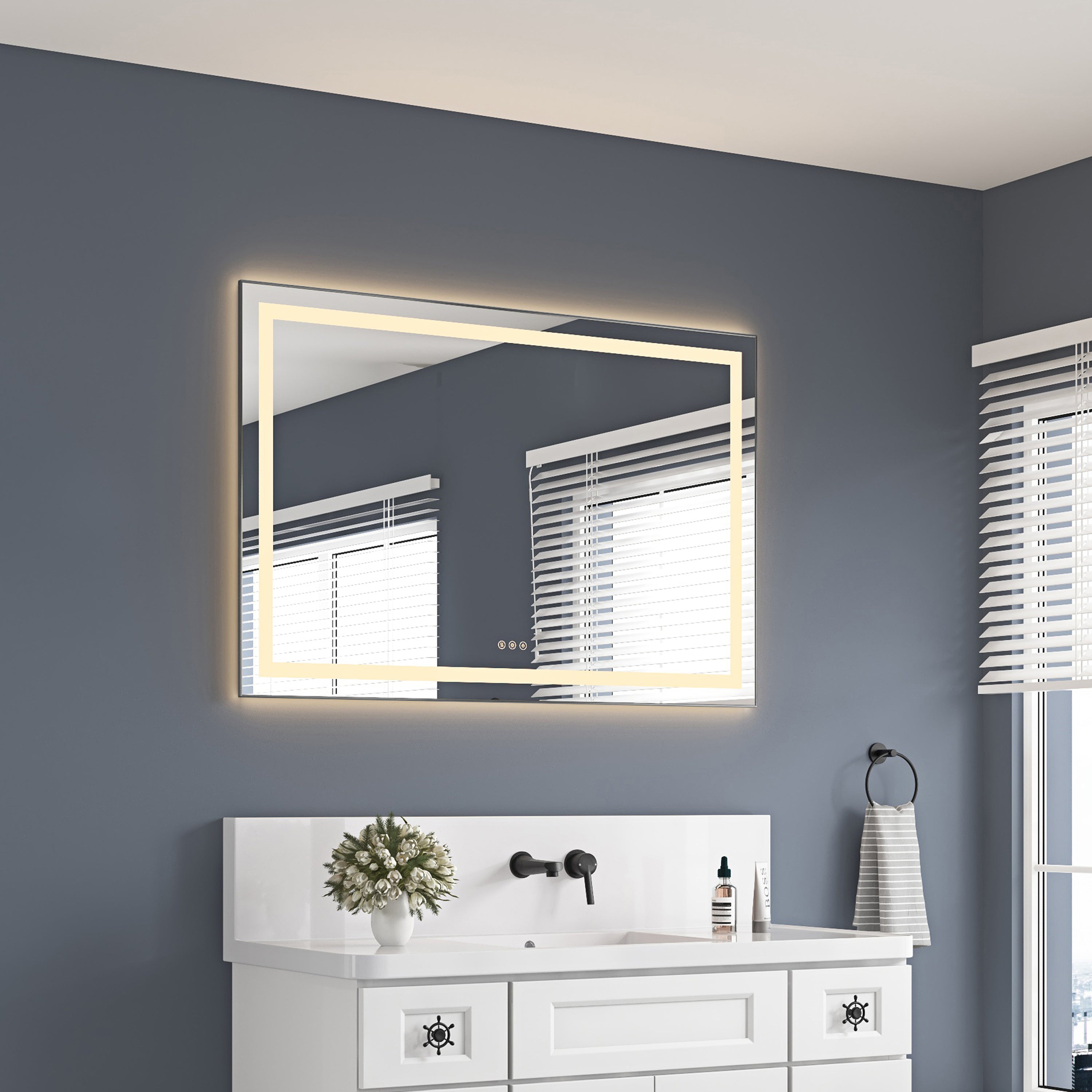 48 x 32 Inch LED Bathroom Mirror with Front and Backlight, Wall Mounted Vanity Mirror with Aluminum Frame, Anti-Fog, Memory, 3 Colors, Stepless Dimmable