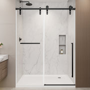 44'-48' W x 76' H Frameless Sliding Shower Door, Matte Black Shower Screen, 5/16' (8mm) Clear Tempered Glass With Explosion-proof Film