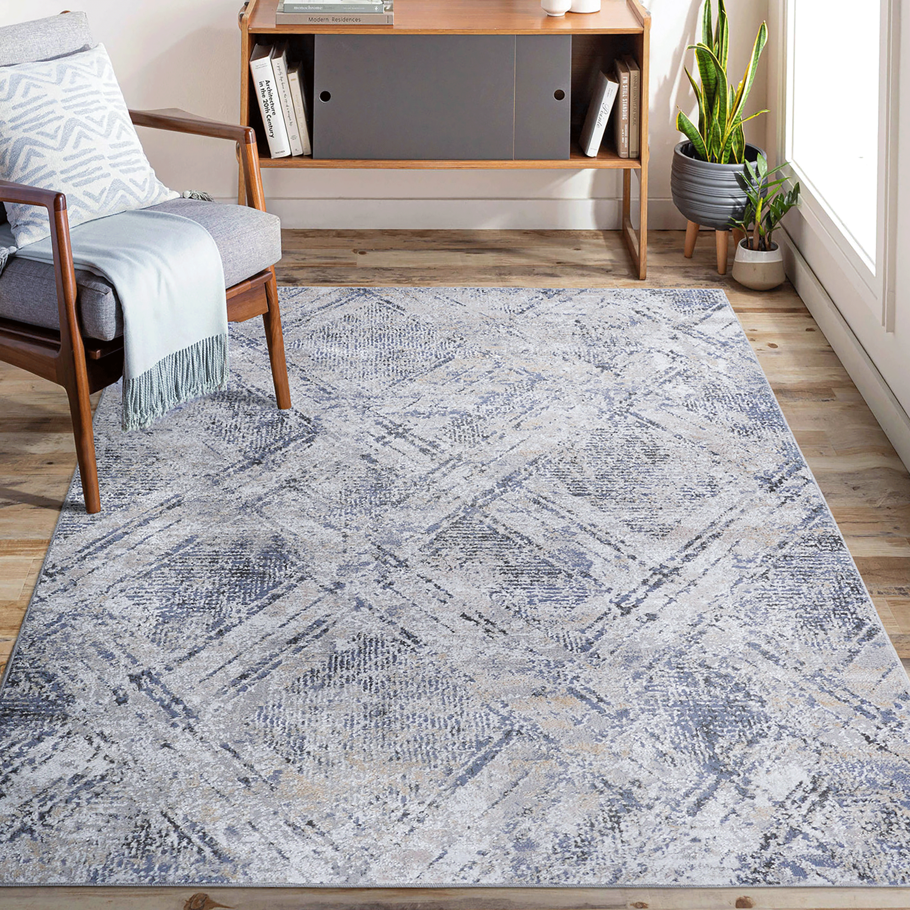 LOOM & LUXE Collection 6X9 Blue/Grey /Geometric Non-Shedding Living Room Bedroom Dining Home Office Stylish and Stain Resistant Area Rug