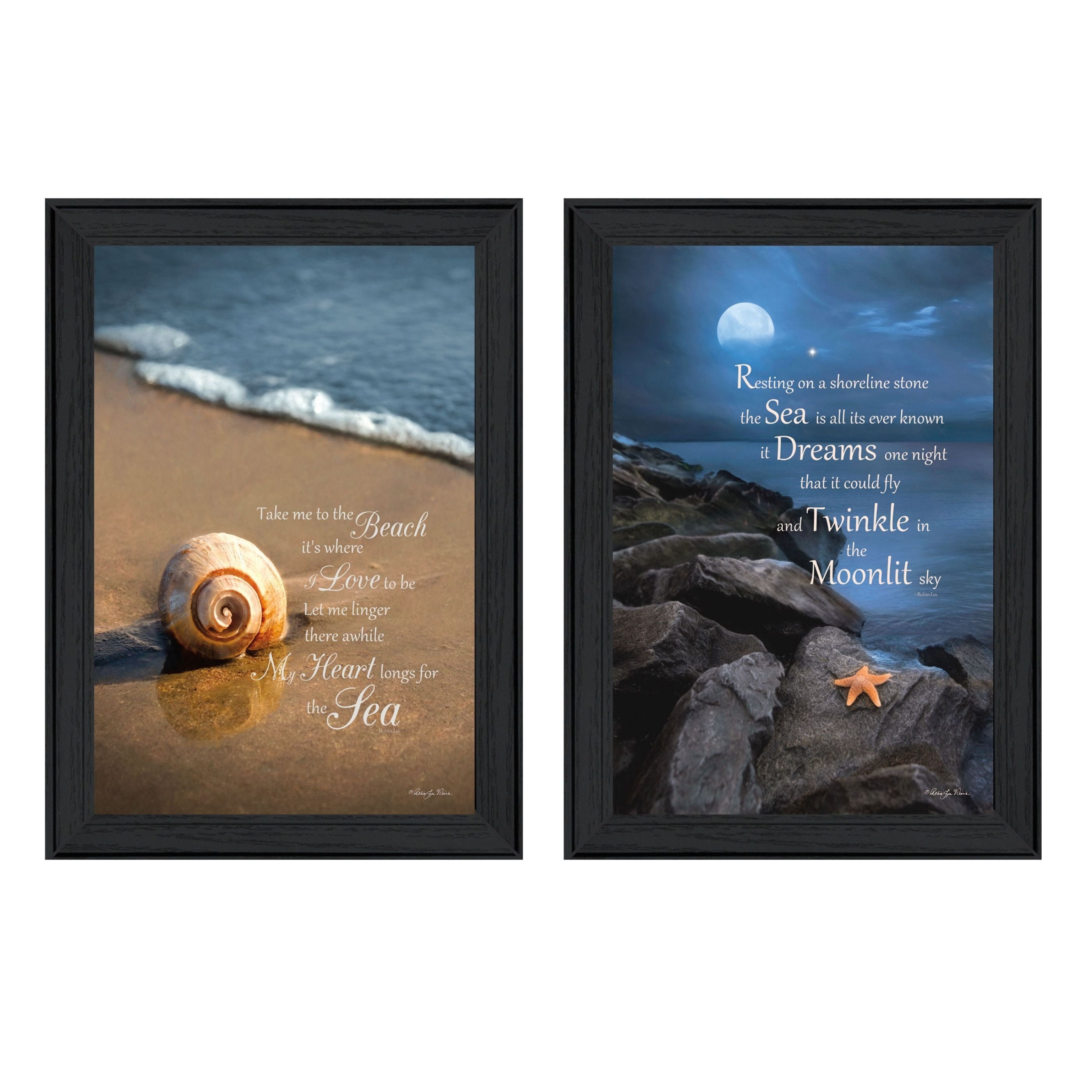 'Sea Dream Collection' 2-Piece Vignette By Robin-Lee Vieira, Printed Wall Art, Ready To Hang Framed Poster, Black Frame