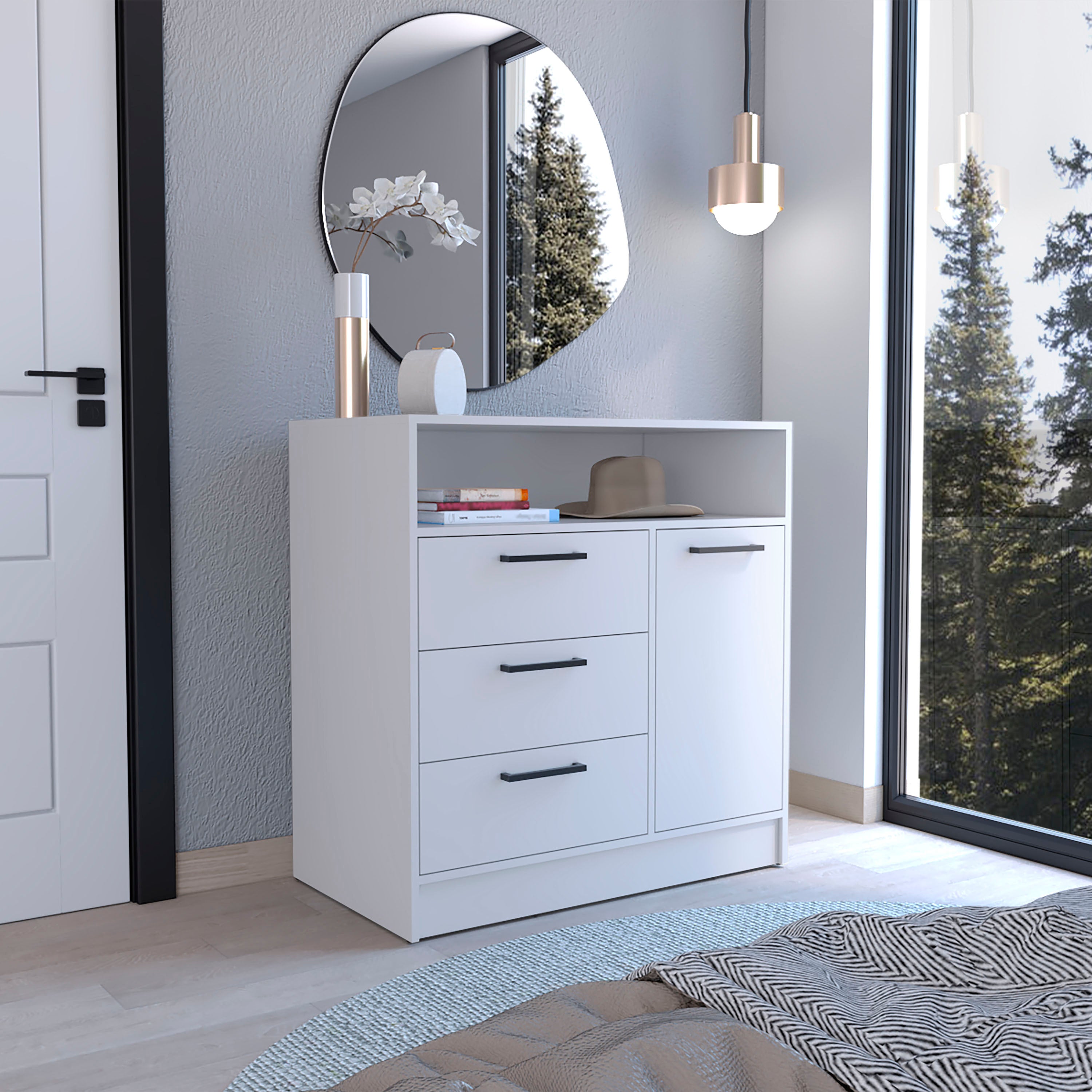 Omaha Dresser Multi-Storage Compact Unit with Spacious 3 Drawers and Cabinet