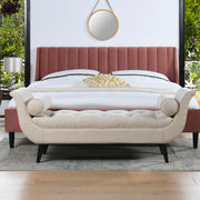 Alma Tufted Flared Arm Entryway Bench, Sky Neutral Beige Polyester