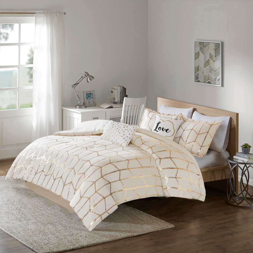 Full/Queen Metallic Printed Comforter Set