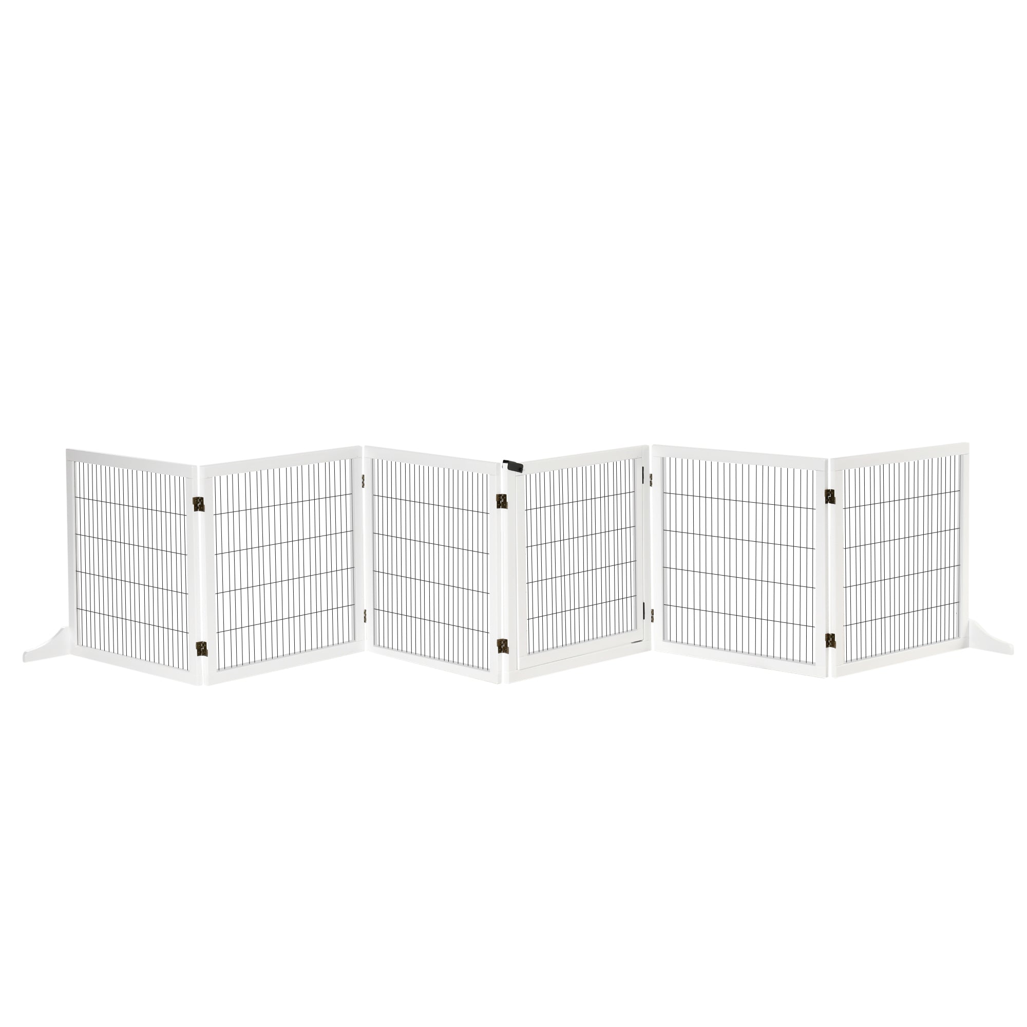PawHut Wooden Dog Gate, 170' Freestanding Pet Gate, 6-Panel Foldable Dog Safety Barrier with 2 Support Feet for House Doorway Stairs, Small and Medium Dogs, White