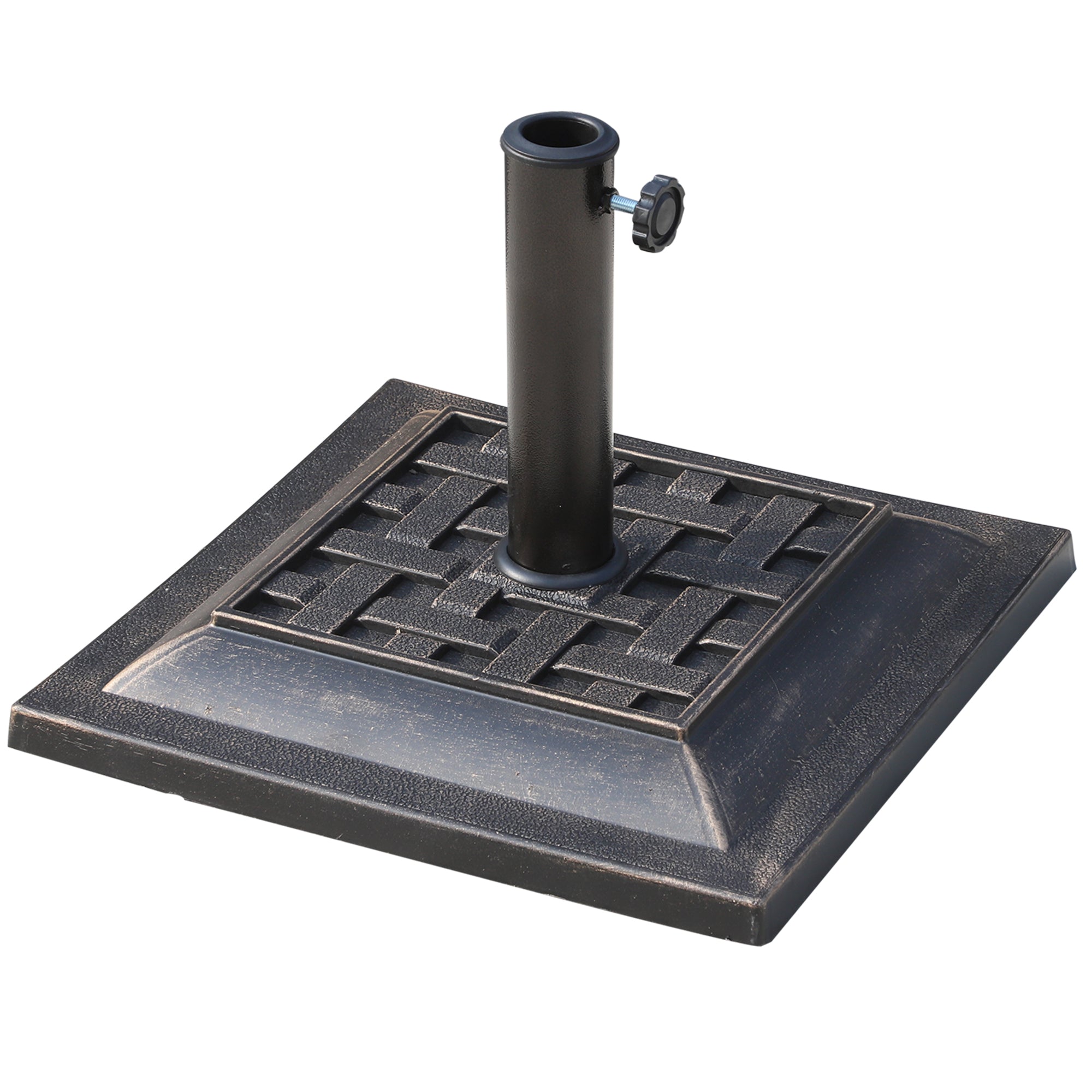 Outsunny 20 lbs Patio Market Umbrella Base Stand Resin Parasol Holder Square with Beautiful Decorative Pattern & Easy Setup, for Φ1.5', Φ1.89' Pole, for Beach, Lawn, Deck, Backyard, Garden, Bronze