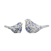 Set of 2 Chinoiserie Ceramic Birds, Farmhouse L:8x3.5x4.5' S:6x3x3.5'