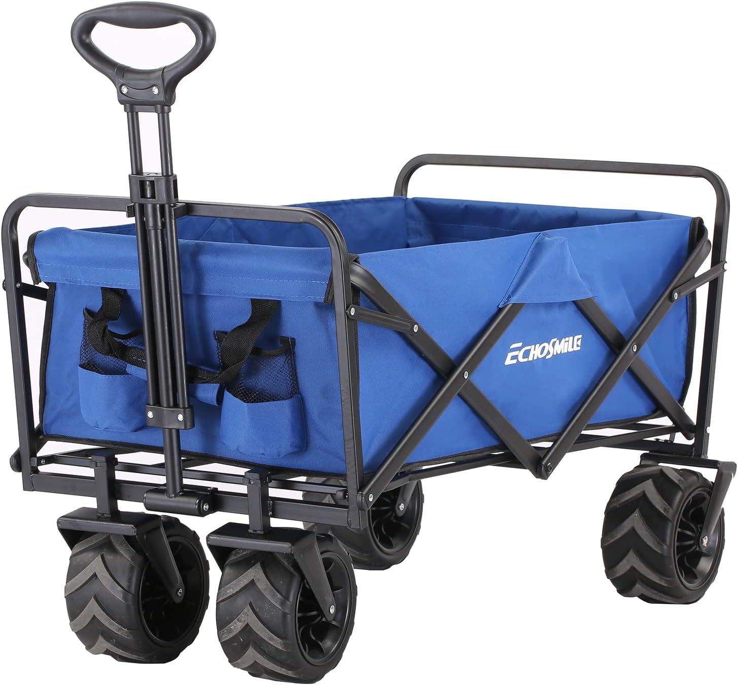 Heavy Duty 350 Lbs Capacity Collapsible Wagon, Outdoor Folding Camping Wagons, Grocery Portable Utility Cart, Adjustable Rolling Carts, All Terrain Sports Wagon with Big Wheels by Boahaus