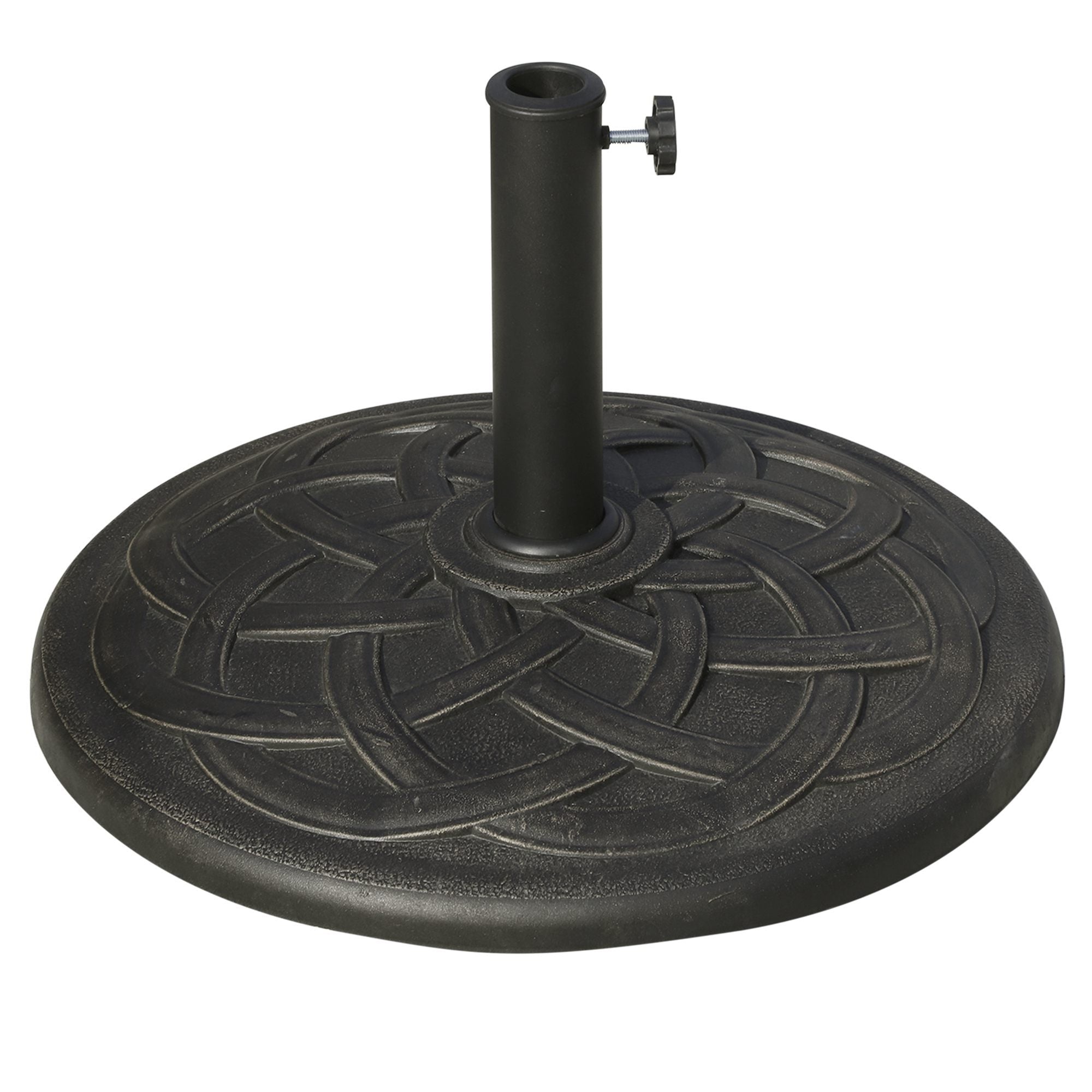 Outsunny 22' 42 lbs Round Resin Umbrella Base Stand Market Parasol Holder with Beautiful Decorative Pattern & Easy Setup, for Φ1.5', Φ1.89' Pole, for Lawn, Deck, Backyard, Garden, Bronze