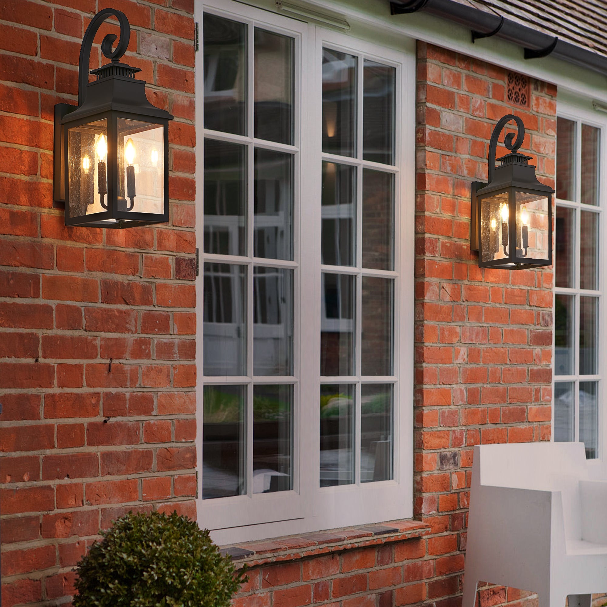 23'(H) 2-Pack Outdoor Wall Lantern Light – Vintage Black Metal Sconce with Clear Seeded Glass for Porch, Patio, and Garden (Bulb Not Included)