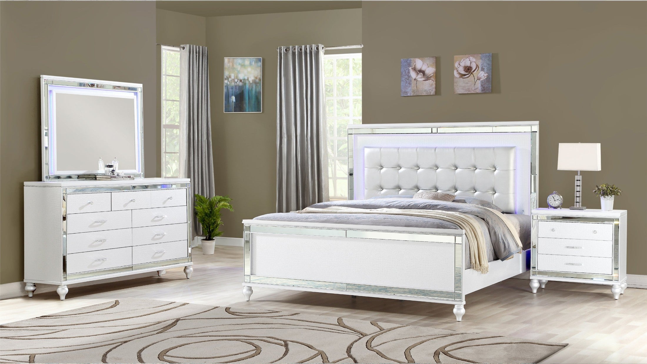 STERLING Full 4 PC LED Bedroom set made with wood in White Color (CA INVENTORY)