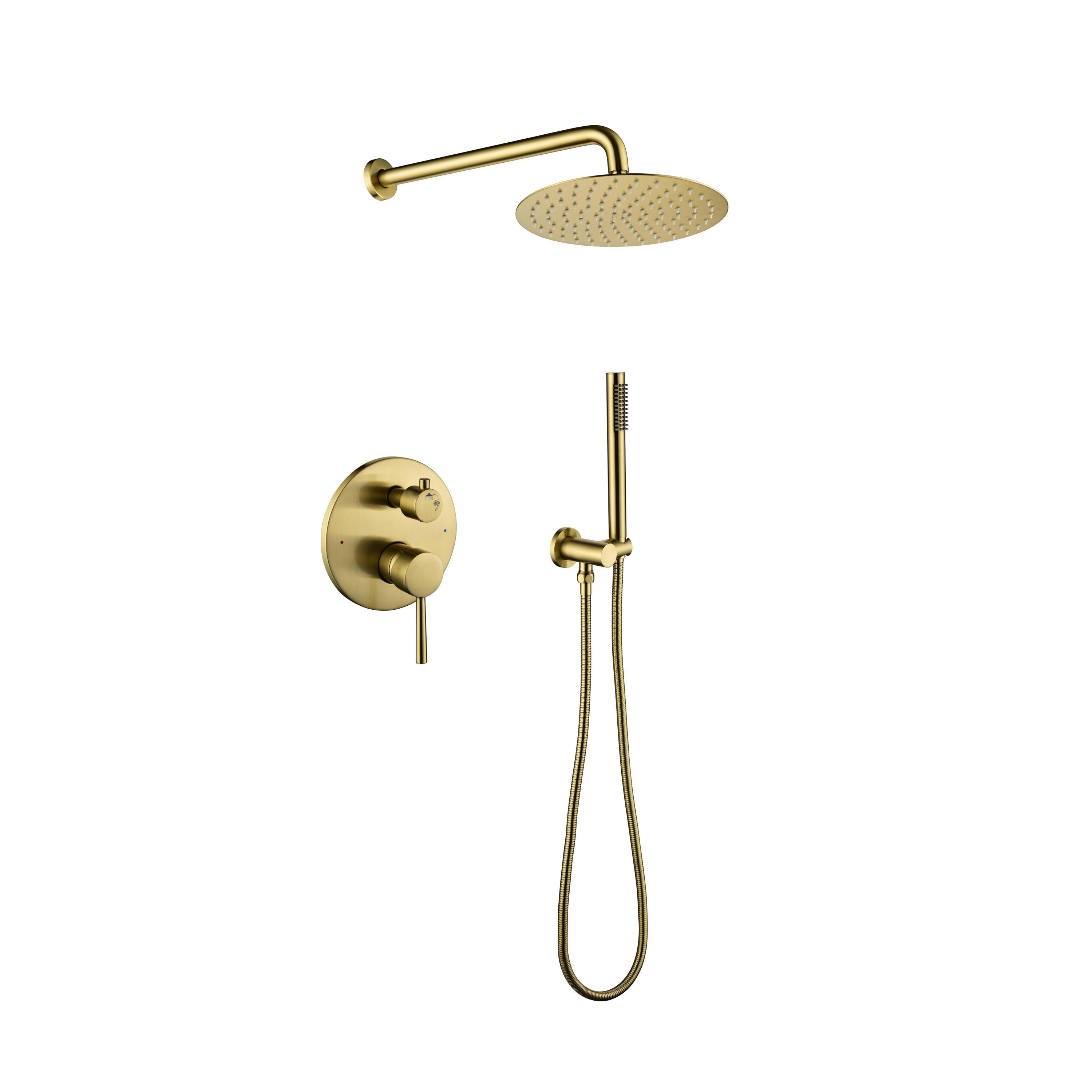 Shower System, Wall Mounted Shower Faucet Set for Bathroom with High Pressure 10' Stainless Steel Rain Shower head Handheld Shower Set, 2 Way Pressure Balance Shower Valve Kit, Brushed Gold