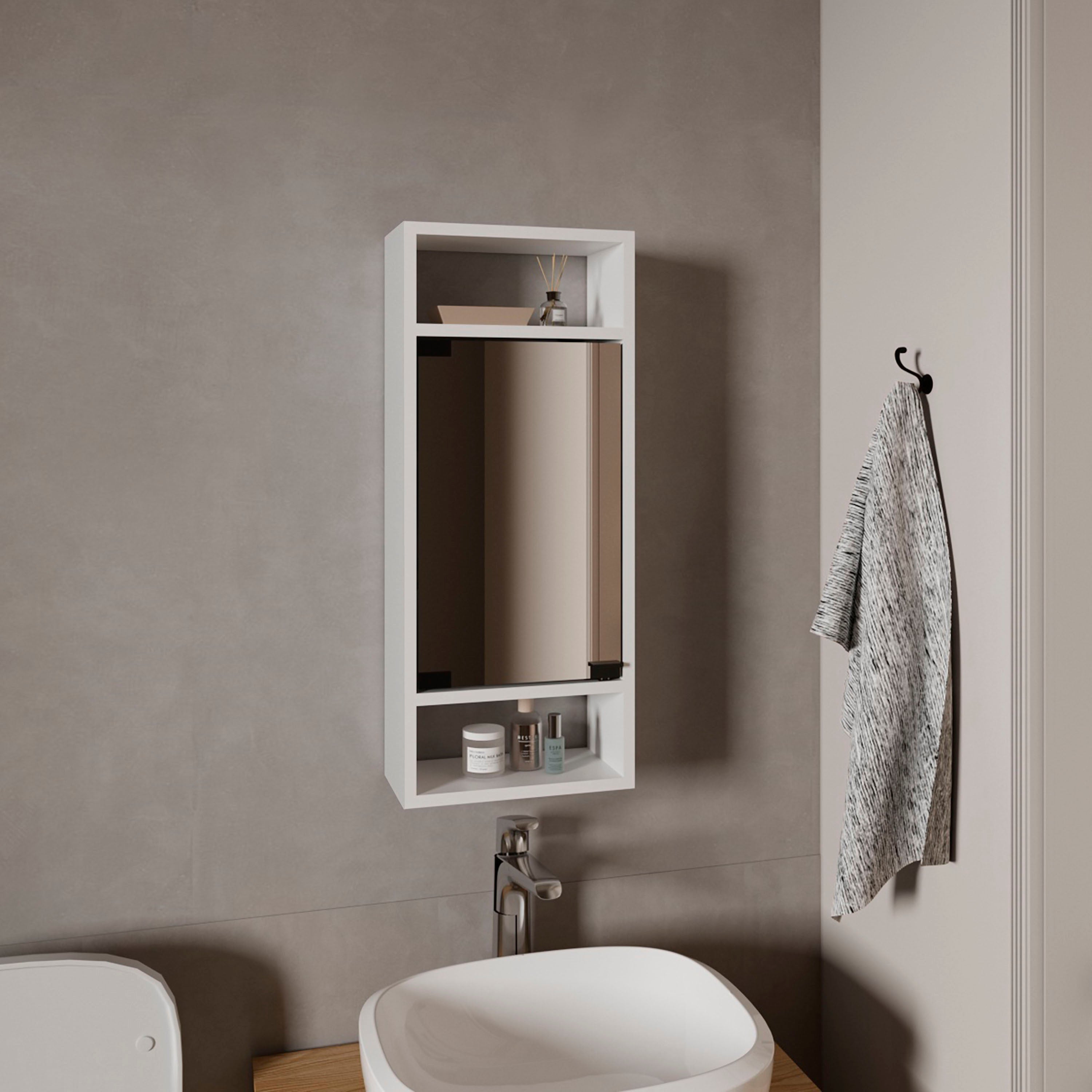Uros Wall-Mounted Mirror Medicine Cabinet With One Door And Interior Storage Shelves, White