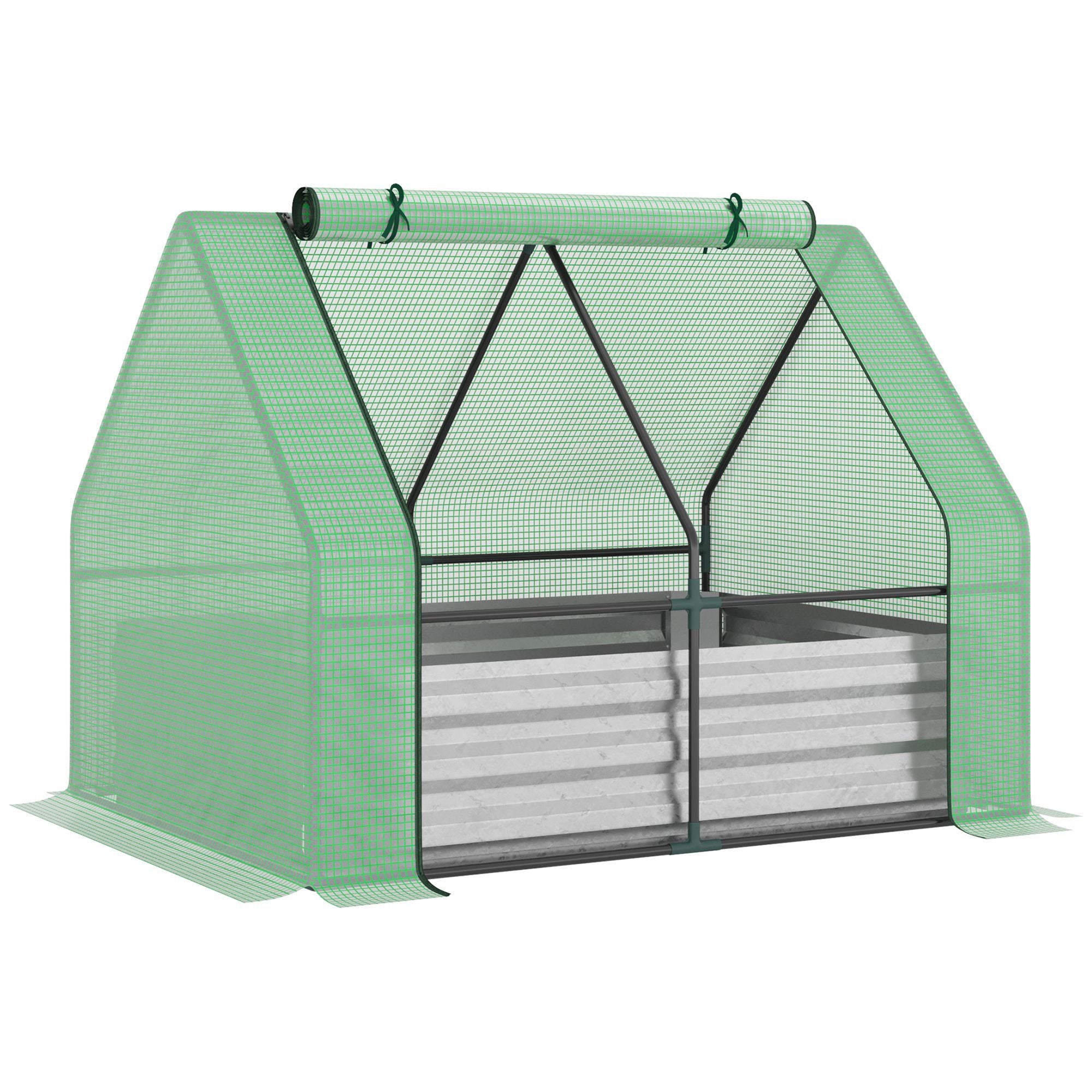 Outsunny Galvanized Raised Garden Bed with Mini Greenhouse Cover, Outdoor Metal Planter Box with 2 Roll-Up Windows for Growing Flowers, Fruits, Vegetables, and Herbs, 50' x 37.5' x 36.25', Green