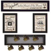 'Kitchen Collection VI' 4-Piece Vignette with 7-Peg Mug Rack by Millwork Engineering, Black Frame