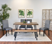 Ashzo 6-Piece Dining Set, Hairpin Dining Table with 4 Chairs and Bench, 3 Color Options