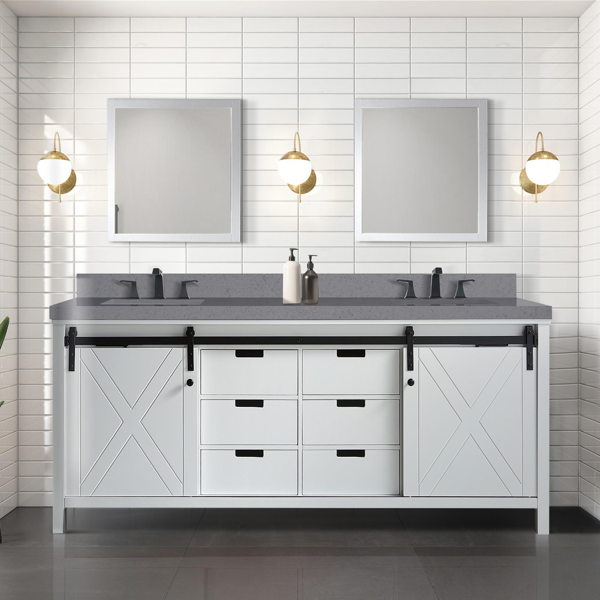 White Double Bath Vanity 80 in. W x 22 in. D, with Grey Quartz Countertop