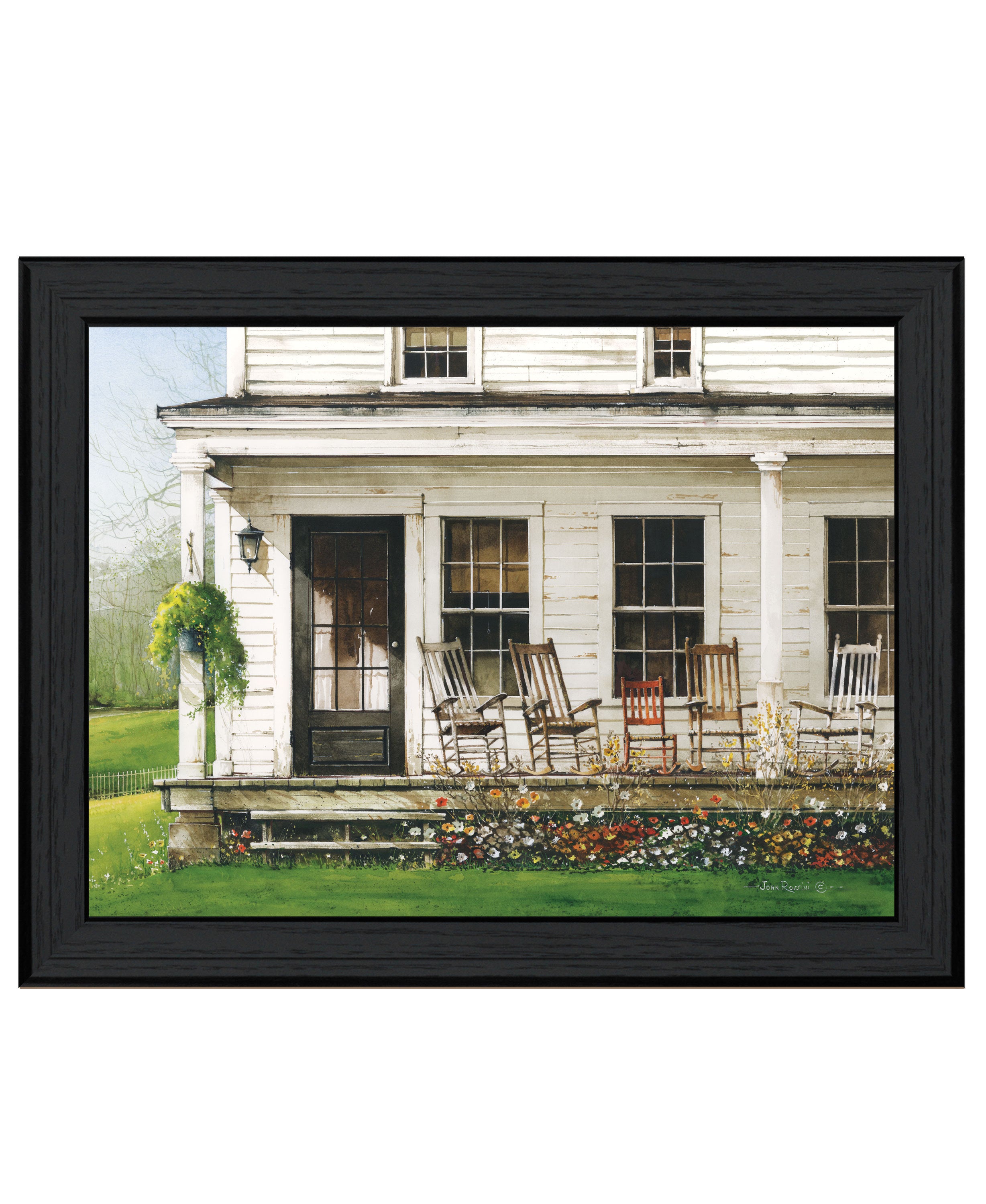 'Back Porch Gathering' by Artisan John Rossini, Ready to Hang Framed Print, Black Frame