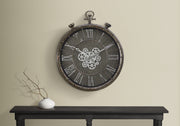 Clocks, 24' Round, Gear Mechanism, Wall Clock, Grey, Transitional