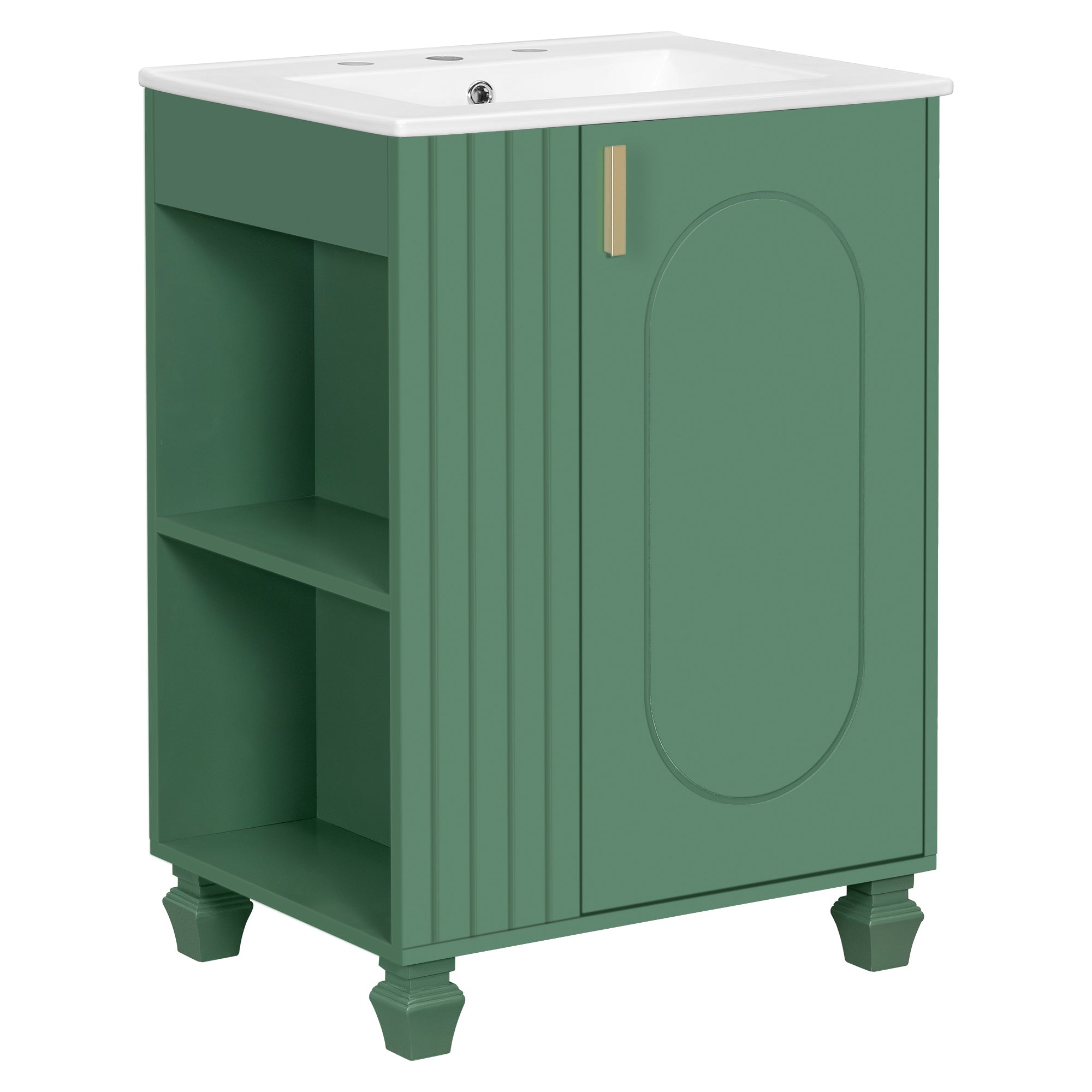 Classic Retro 24' Bathroom Vanity with Sink, Door Shelf, Side Open Storage, Solid Wood Frame, Green