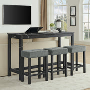 59 Inch Bar Table, Dining Table, Sofa Table with Power Outlet, 3 Upholstered Stools, 4 Piece Bar Table and Chair Set for Living Room, Dining Room, Kitchen