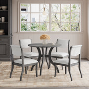 Oak Gray Dining Table Set:39.4' Round Table + 2 Chairs - Traditional Solid Wood Kitchen Set with Inlaid Tabletop, Elegant Curved Legs for Dining Room