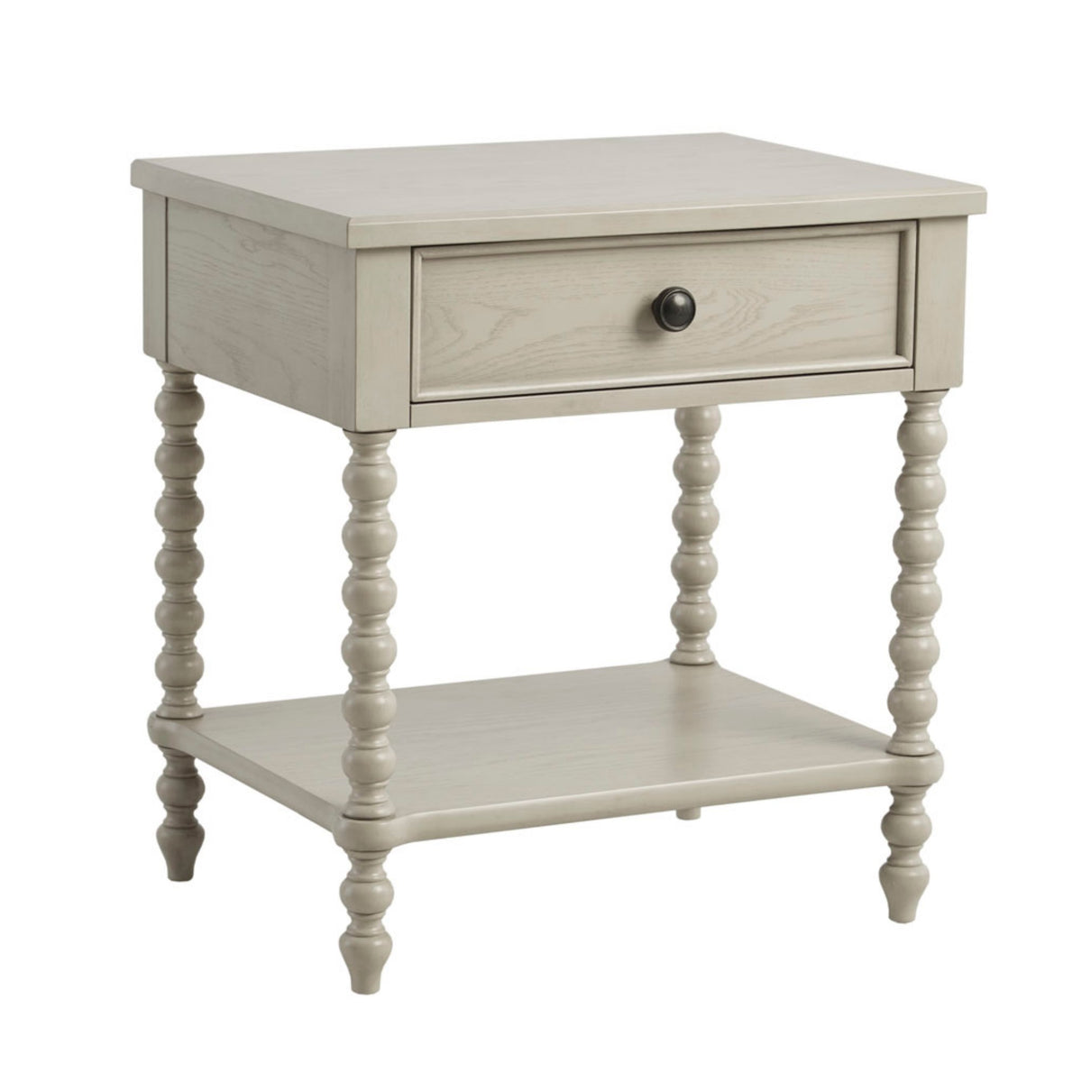 Nightstand Table with Drawer and Shelf in Antique Cream Solid Wood 24x18x26 Inches
