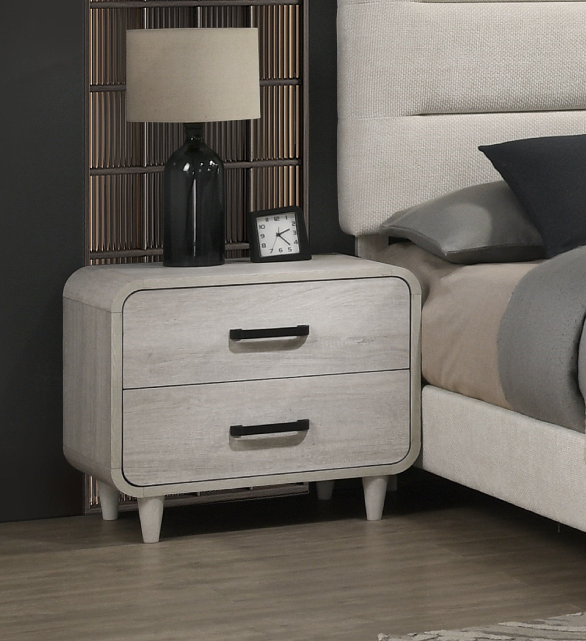 1pc Contemporary White Finish Ample Drawer Space Two Drawers Nightstand Storage Wooden Furniture Antique White Color