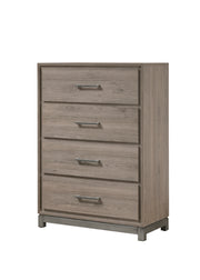 1pc Contemporary 4-Drawer Storage Chest Metal Handle Grey Oak Finish
