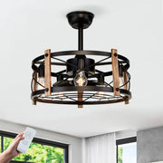 20'' Cage Ceiling Fan With Remote Control ,Quiet  Motor Fan Light , Indoor  Chandelier Ceiling Fan For Bedroom, Living room, Dinning Room, Kids Room--Matte Black (bulbs not included.)