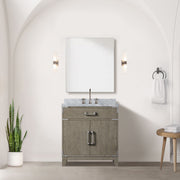 Grey Oak Single Bath Vanity 30 in. W x 22 in. D, Carrara Marble Top, and Faucet Set