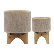 S/2 5/8' MESH PLANTER W/ STAND, TAN