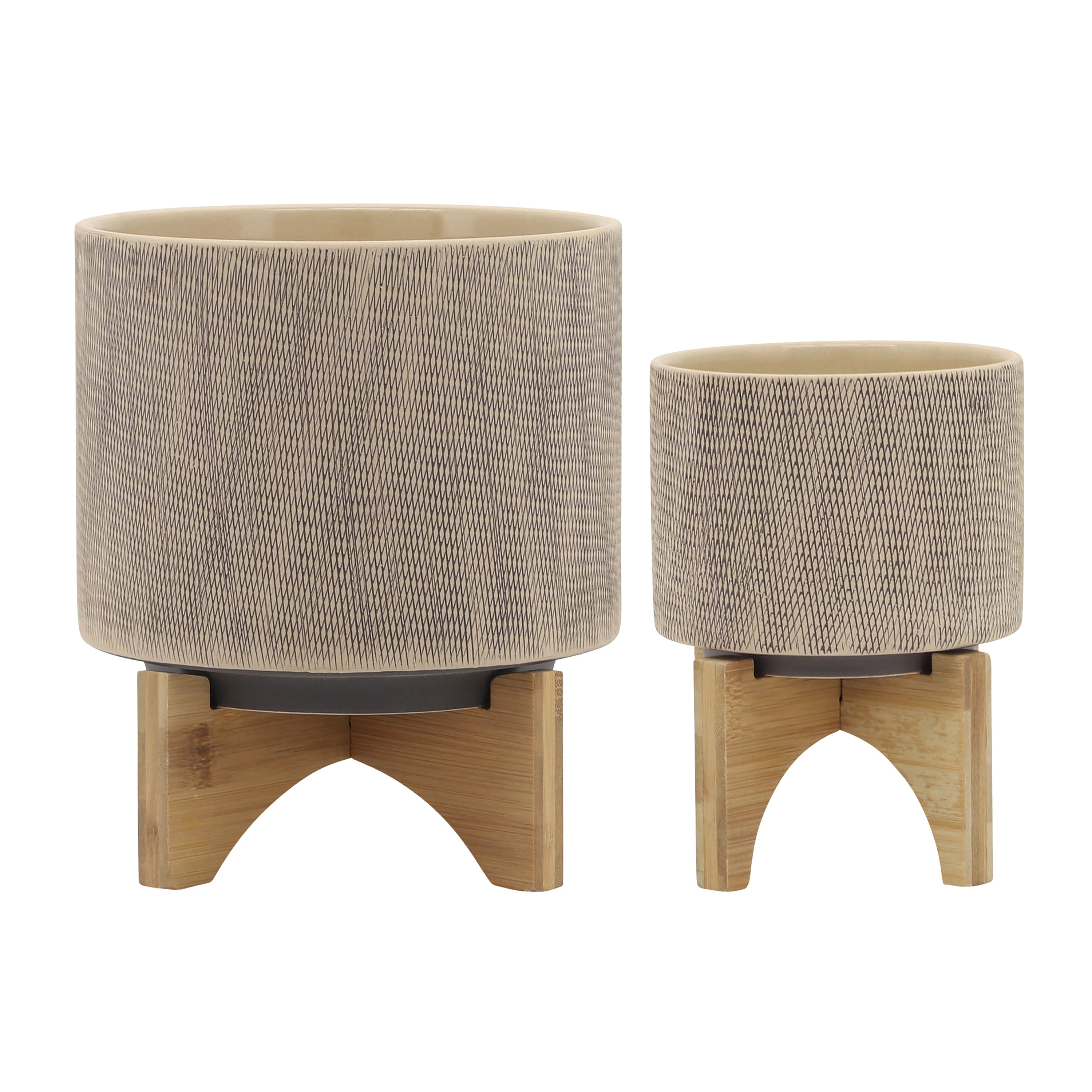 S/2 5/8' MESH PLANTER W/ STAND, TAN