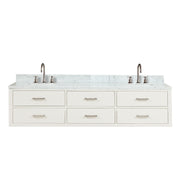 White Double Bath Vanity 80 in. W x 22 in. D, Carrara Marble Top, and Faucet Set
