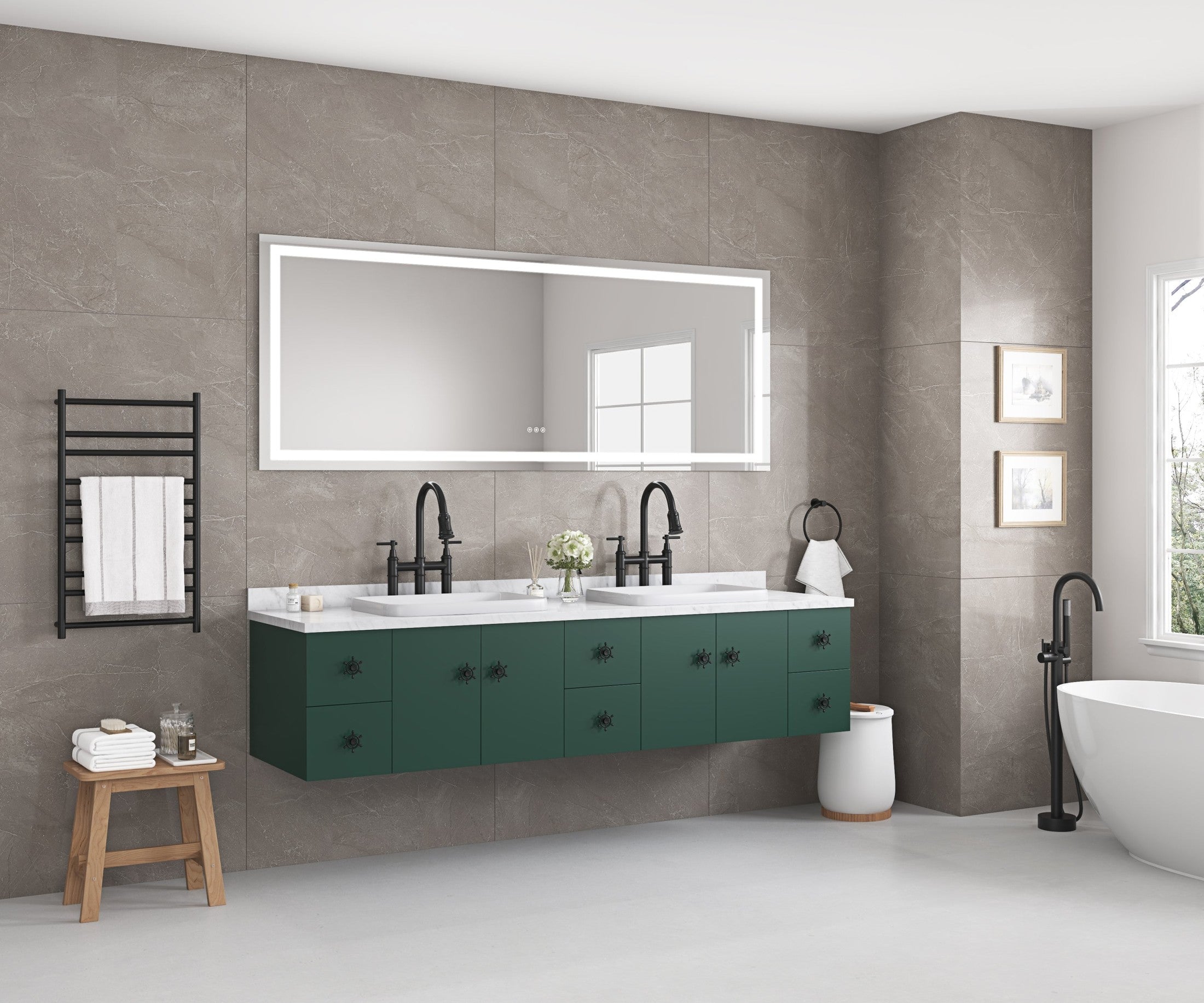 96' x 36' LED Bathroom Mirror with Front and Backlight, Wall Mounted Vanity Mirror, Anti-Fog, Memory, 3 Colors, Stepless Dimmable