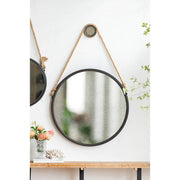 29.5' in On-trend Hanging Round Mirror with Black Framed and with Rope Strap Contemporary Industrial Decor for Bathroom, Bedroom, or Living Space