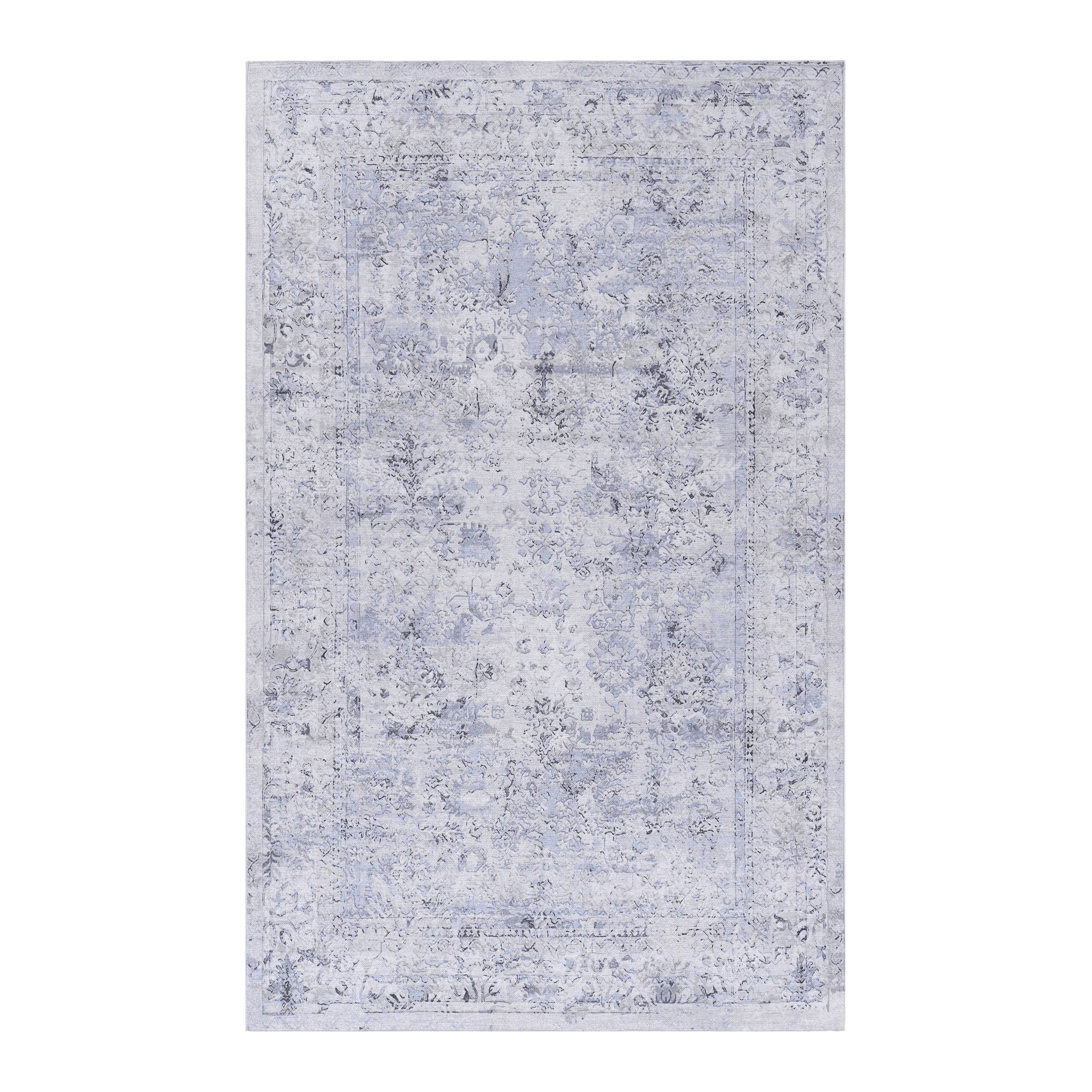 MAVAL Blue Washable Rug 2' x 3' Doormat Rug (Blue+Cream, 2' x 3')
