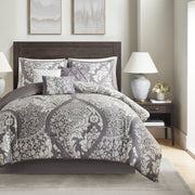 7 Piece Cotton Printed Comforter Set Grey Queen
