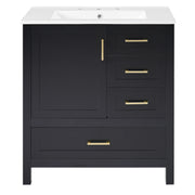 Modern 30-Inch Black Bathroom Vanity with Ceramic Sink, Solid Wood Frame, and Storage Solutions