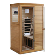 Red Cedar Mini One Person Far Infrared Indoor Sauna Room with Left Glass Door, Natural Wood & Caramel