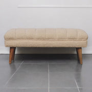 Solid Wood Boucle Puffer Bench, Nordic Legs, Beige and Light Brown